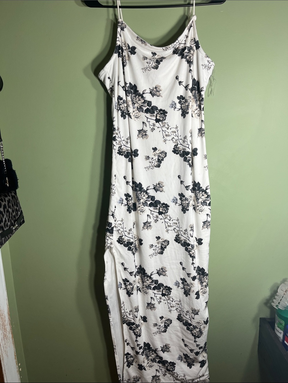 Justify White Floral Slip Maxi Dress with Black Print